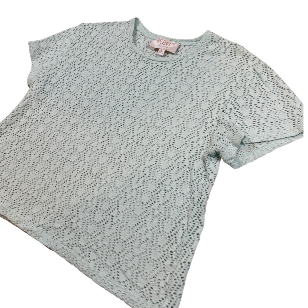 Audrey Parks Francesca's Mint Green Pointelle Eyelet Knit Top BR-05-122 Sz Large
